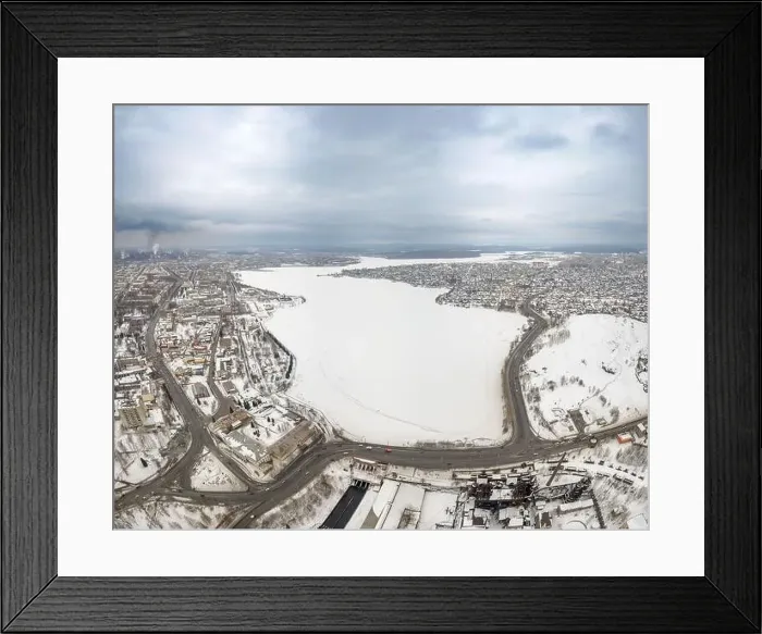 Framed Print : Winter view of the embankment of the city Nizhny Tagil and metallurgical plant from above Framed Print : Winter view of the embankment of the city Nizhny Tagil and metallurgical plant from above