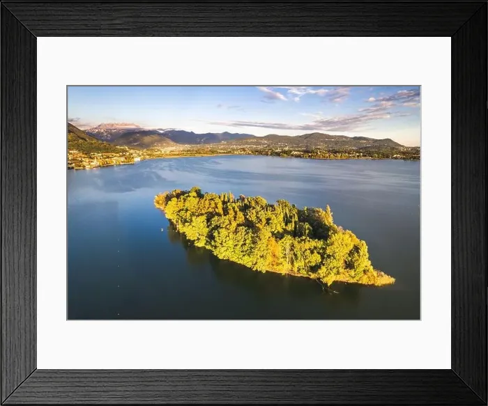 Framed Print : Aerial view of Pusiano Lake and Isola dei Cipressi, in Como, Lombardy, Italy Framed Print : Aerial view of Pusiano Lake and Isola dei Cipressi, in Como, Lombardy, Italy
