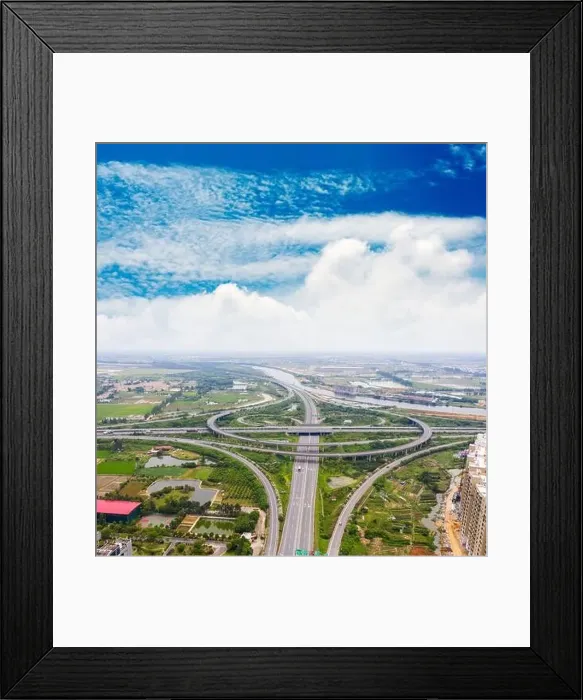 Framed Print : Transport junction traffic road with vehicle movement aerial view by drone Framed Print : Transport junction traffic road with vehicle movement aerial view by drone