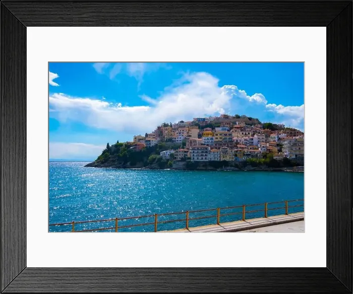 Framed Print : View of the city of Kavala in Greece near the sea