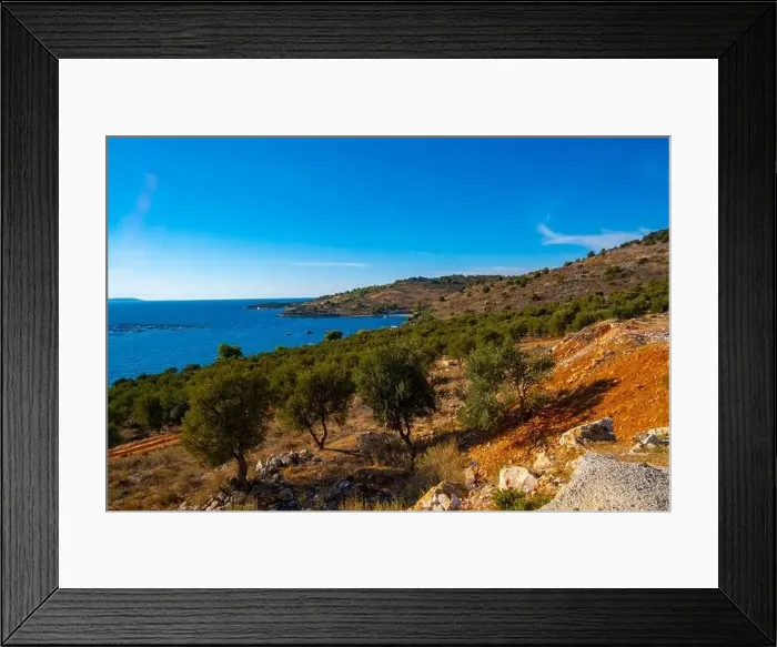 Framed Print : View of the bay in Ksamil. Ionian Sea in Albania Framed Print : View of the bay in Ksamil. Ionian Sea in Albania