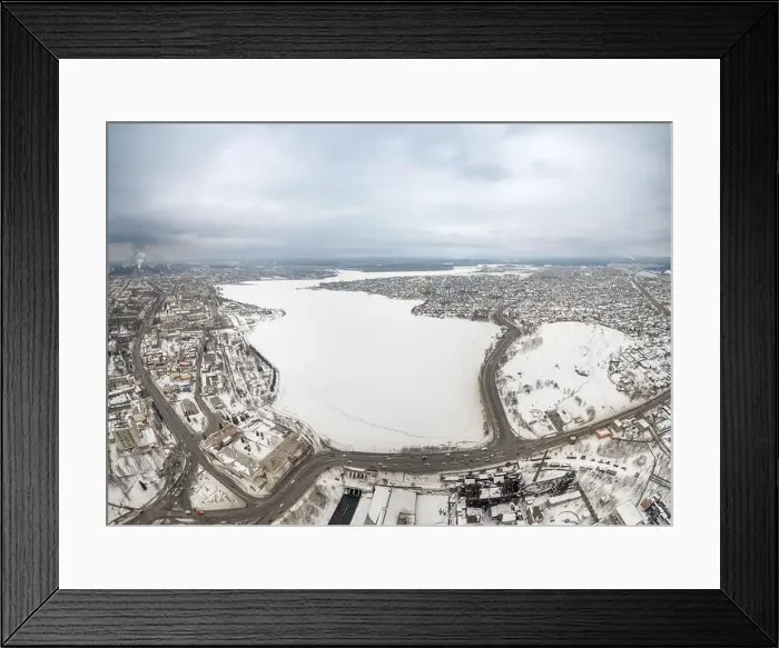 Framed Print : Winter view of the embankment of the city Nizhny Tagil and metallurgical plant from above Framed Print : Winter view of the embankment of the city Nizhny Tagil and metallurgical plant from above