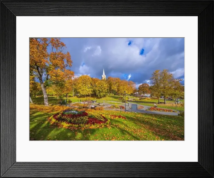 Framed Print : Colorful autumn landscape panorama at Birstonas resort