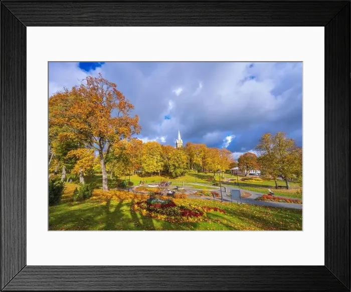 Framed Print : Colorful autumn landscape panorama at Birstonas resort