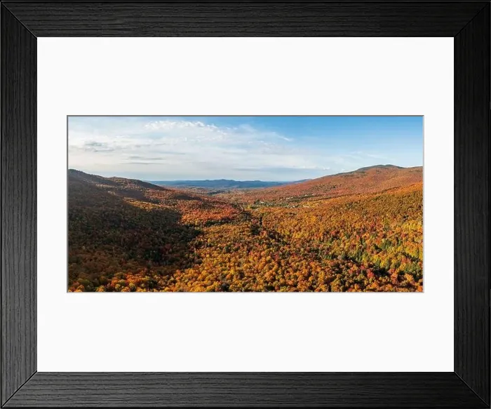 Framed Print : Aerial panorama of the valley with Smugglers Notch vacation and skiing resort in the fall Framed Print : Aerial panorama of the valley with Smugglers Notch vacation and skiing resort in the fall