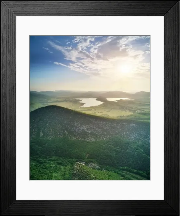 Framed Print : Big lake in mountain valley. Aerial panorama nature scene Framed Print : Big lake in mountain valley. Aerial panorama nature scene