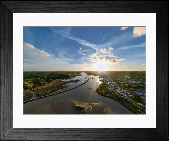 Framed Print : An aerial view at sunset over the River Deben at Melton in Suffolk, UK Framed Print : An aerial view at sunset over the River Deben at Melton in Suffolk, UK