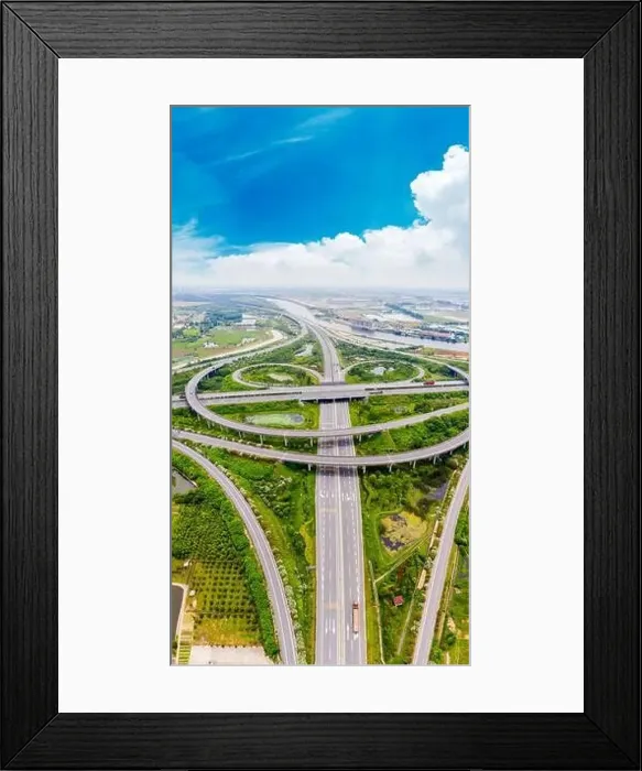 Framed Print : Transport junction traffic road with vehicle movement aerial view by drone Framed Print : Transport junction traffic road with vehicle movement aerial view by drone