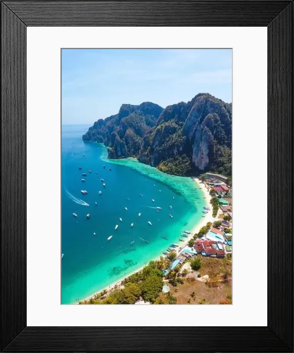 Framed Print : Aerial view of Loh Dalum and tonsai beach in koh Phi Phi islands, Krabi, Thailand Framed Print : Aerial view of Loh Dalum and tonsai beach in koh Phi Phi islands, Krabi, Thailand