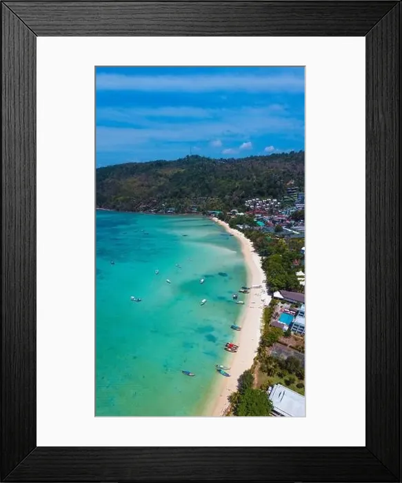 Framed Print : Aerial view of Loh Dalum and tonsai beach in koh Phi Phi islands, Krabi, Thailand Framed Print : Aerial view of Loh Dalum and tonsai beach in koh Phi Phi islands, Krabi, Thailand