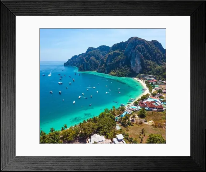 Framed Print : Aerial view of Loh Dalum and tonsai beach in koh Phi Phi islands, Krabi, Thailand Framed Print : Aerial view of Loh Dalum and tonsai beach in koh Phi Phi islands, Krabi, Thailand