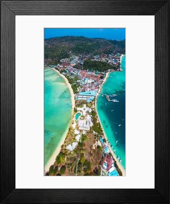 Framed Print : Aerial view of Loh Dalum and tonsai beach in koh Phi Phi islands, Krabi, Thailand Framed Print : Aerial view of Loh Dalum and tonsai beach in koh Phi Phi islands, Krabi, Thailand