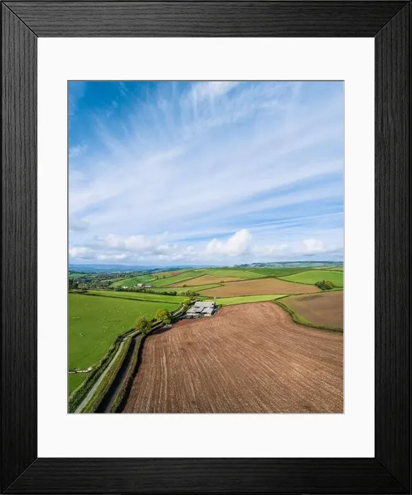 Framed Print : Fields and Farmlands over Labrador Bay, Devon, England
