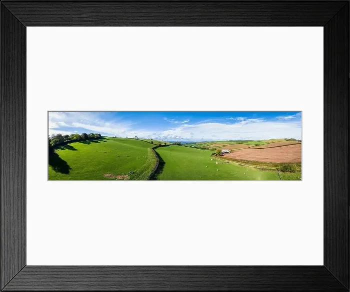 Framed Print : Fields and Farmlands over Labrador Bay, Devon, England