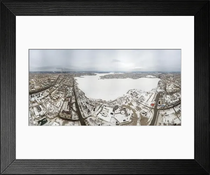 Framed Print : Winter view of the embankment of the city Nizhny Tagil and metallurgical plant from above Framed Print : Winter view of the embankment of the city Nizhny Tagil and metallurgical plant from above