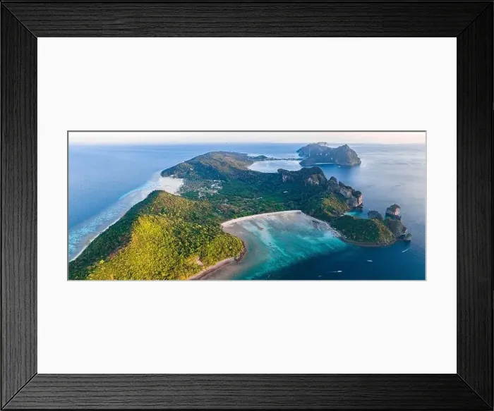 Framed Print : Aerial view of Loh Lana Bay at sunset in koh Phi Phi islands, Krabi, Thailand Framed Print : Aerial view of Loh Lana Bay at sunset in koh Phi Phi islands, Krabi, Thailand
