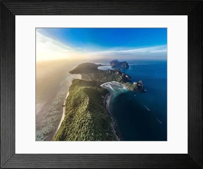 Framed Print : Aerial view of Loh Lana Bay at sunset in koh Phi Phi islands, Krabi, Thailand Framed Print : Aerial view of Loh Lana Bay at sunset in koh Phi Phi islands, Krabi, Thailand