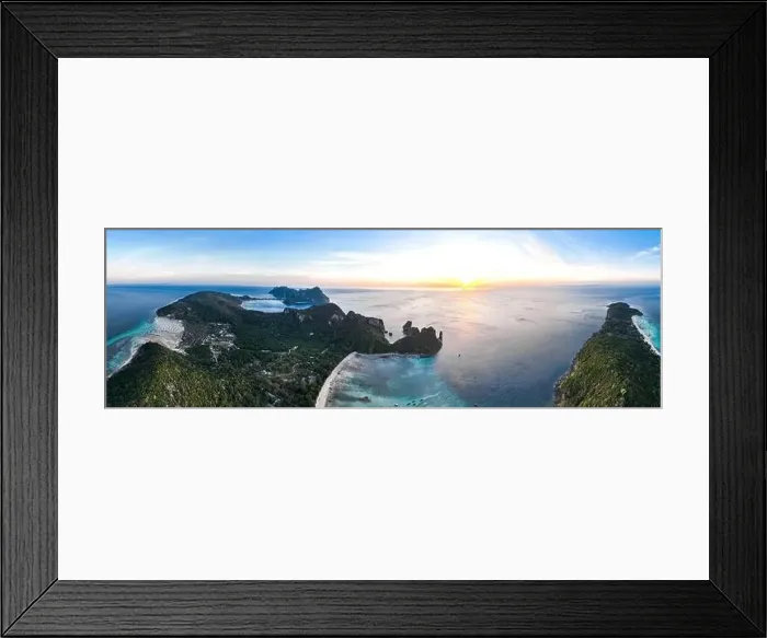 Framed Print : Aerial view of Loh Lana Bay at sunset in koh Phi Phi islands, Krabi, Thailand Framed Print : Aerial view of Loh Lana Bay at sunset in koh Phi Phi islands, Krabi, Thailand