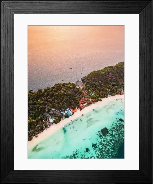 Framed Print : Aerial view of Laem Tong Beach or Laemtong bay in koh Phi Phi, Krabi, Thailand