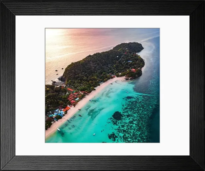 Framed Print : Aerial view of Laem Tong Beach or Laemtong bay in koh Phi Phi, Krabi, Thailand Framed Print : Aerial view of Laem Tong Beach or Laemtong bay in koh Phi Phi, Krabi, Thailand