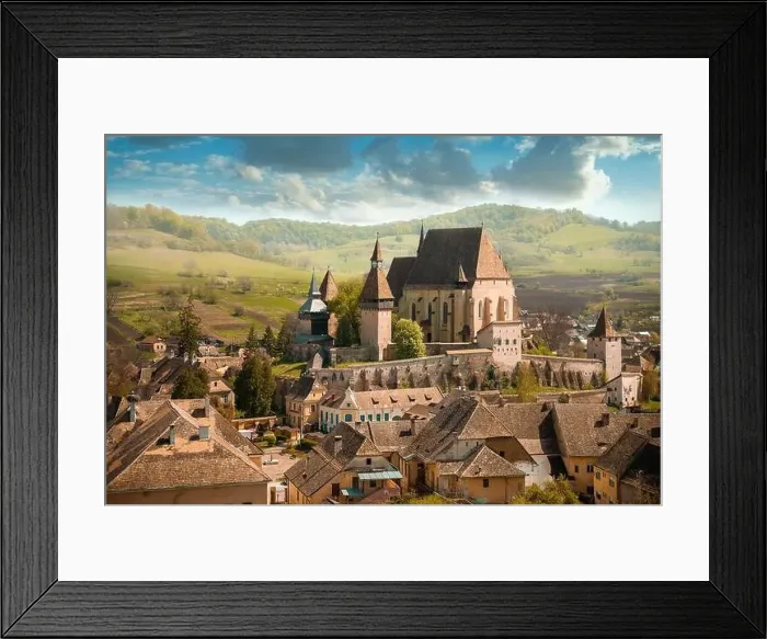 Framed Print : summer morning view of the cityscape of Biertan town Fortified Church, Transylvania, Romania, Europe Framed Print : summer morning view of the cityscape of Biertan town Fortified Church, Transylvania, Romania, Europe