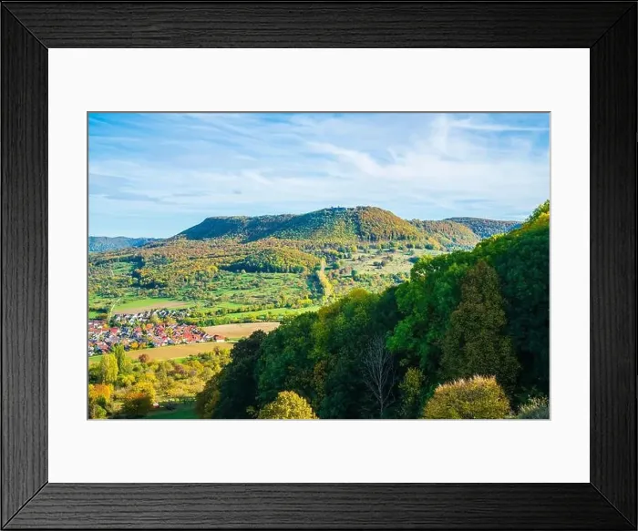Framed Print : Germany, Panorama aerial drone view breitenstein mountain swabian alb nature landscape near stuttgart sunny day autumn Framed Print : Germany, Panorama aerial drone view breitenstein mountain swabian alb nature landscape near stuttgart sunny day autumn