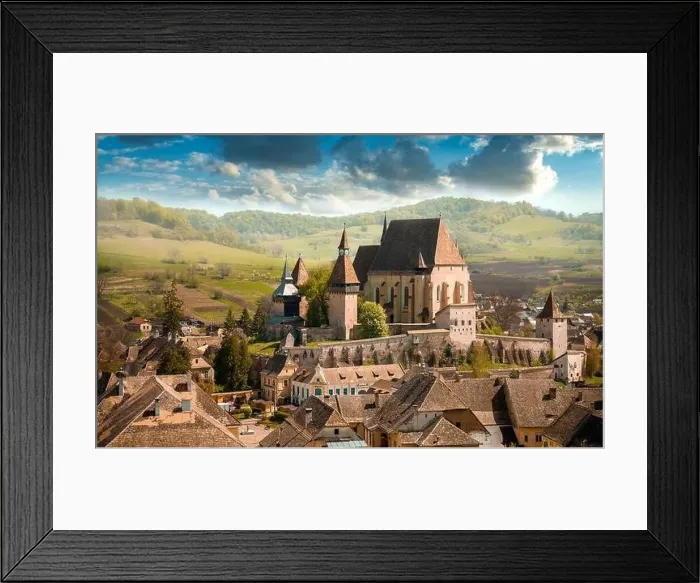 Framed Print : summer morning view of the cityscape of Biertan town Fortified Church, Transylvania, Romania, Europe Framed Print : summer morning view of the cityscape of Biertan town Fortified Church, Transylvania, Romania, Europe
