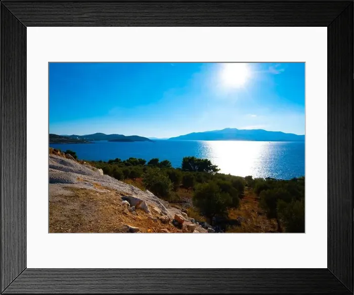 Framed Print : View of the bay in the resort of Ksamil. Ionian Sea in Albania Framed Print : View of the bay in the resort of Ksamil. Ionian Sea in Albania