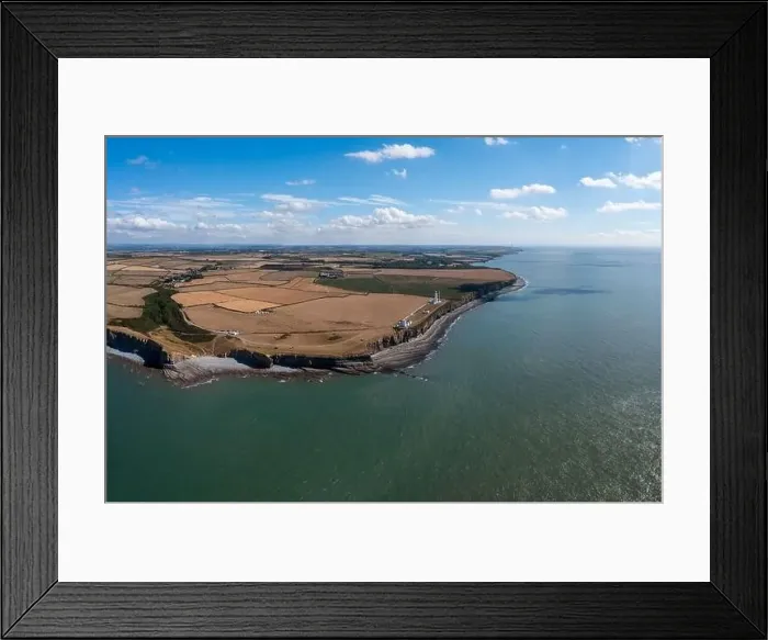 Framed Print : aerial landscape view of the Nash Point Lighthouse and Monknash Coast in South Wales Framed Print : aerial landscape view of the Nash Point Lighthouse and Monknash Coast in South Wales