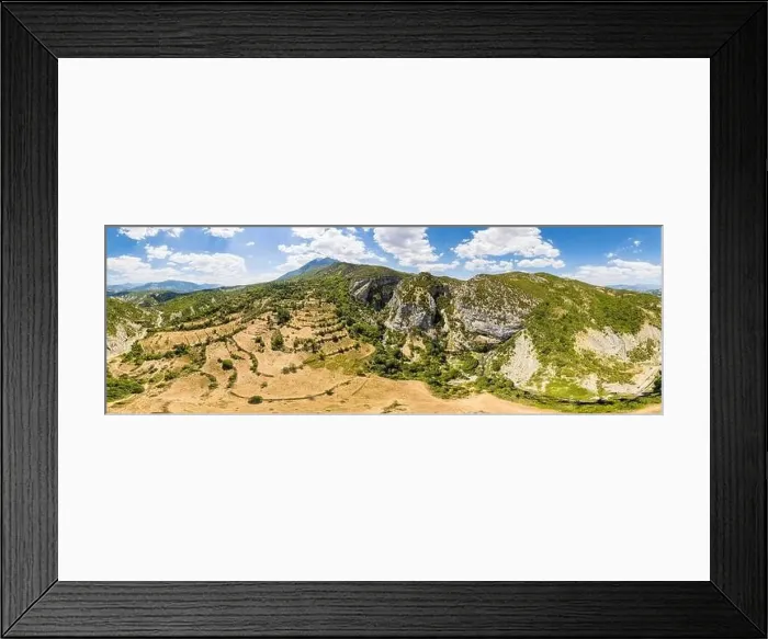 Framed Print : Panorama of mountain around Sotira Waterfall in Albania in Summer Framed Print : Panorama of mountain around Sotira Waterfall in Albania in Summer
