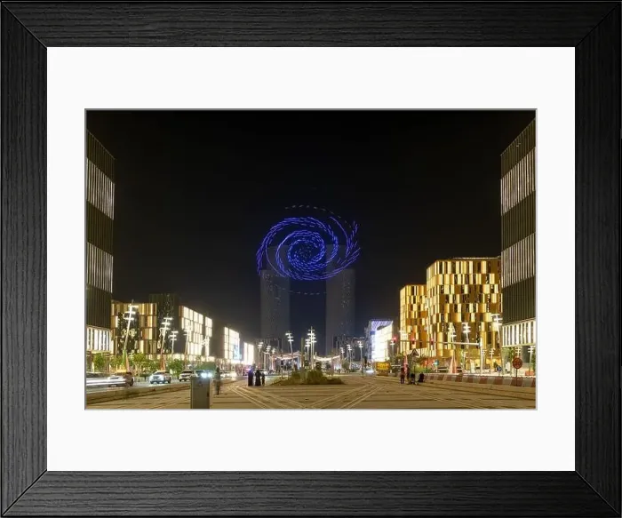 Framed Print : Darb Lusail Festival. Lusail Plaza Tower 4 Drone show at opening ceremony Framed Print : Darb Lusail Festival. Lusail Plaza Tower 4 Drone show at opening ceremony