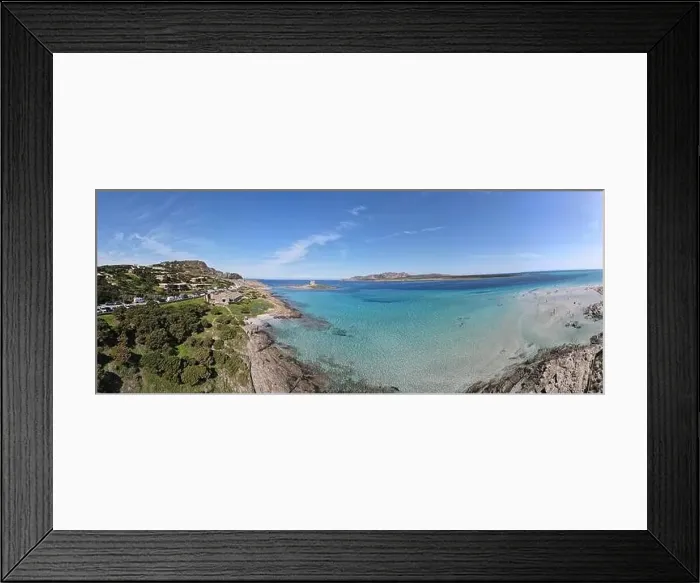 Framed Print : Drone view at the beach of Pelosa at Stintino on Sardinia in Italy Framed Print : Drone view at the beach of Pelosa at Stintino on Sardinia in Italy