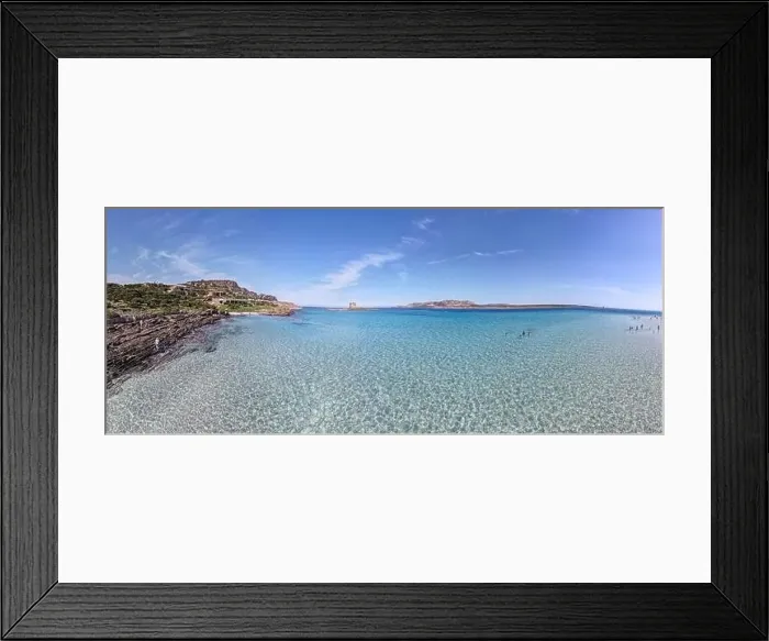 Framed Print : Drone view at the beach of Pelosa at Stintino on Sardinia in Italy Framed Print : Drone view at the beach of Pelosa at Stintino on Sardinia in Italy