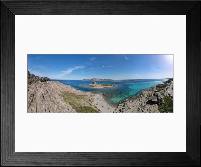 Framed Print : Drone view at the beach of Pelosa at Stintino on Sardinia in Italy Framed Print : Drone view at the beach of Pelosa at Stintino on Sardinia in Italy