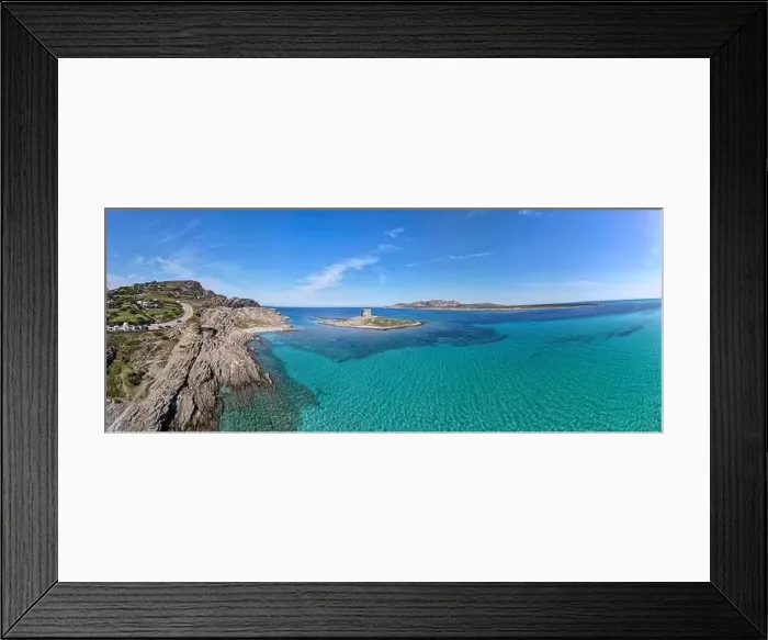 Framed Print : Drone view at the beach of Pelosa at Stintino on Sardinia in Italy Framed Print : Drone view at the beach of Pelosa at Stintino on Sardinia in Italy