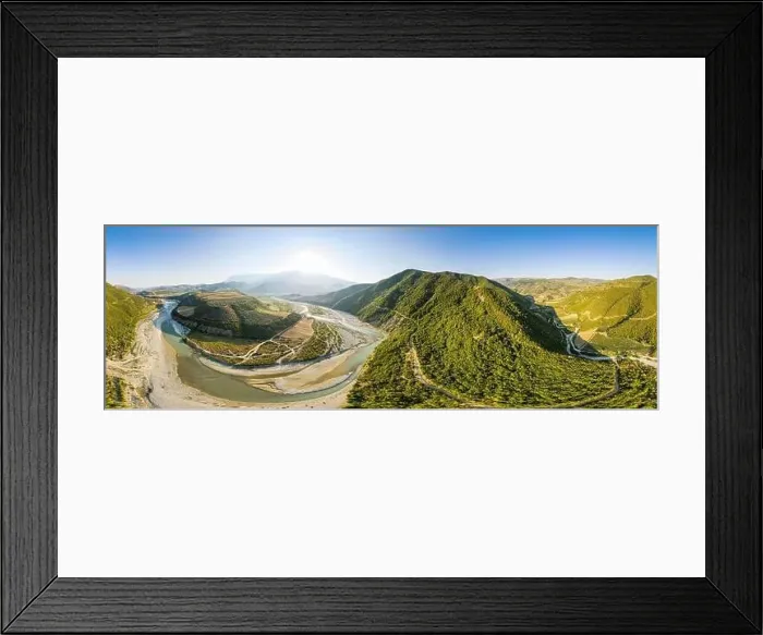 Framed Print : Panoramic view on river Osumi by village Mrakull near Polican in Albania in Summer sunrise Framed Print : Panoramic view on river Osumi by village Mrakull near Polican in Albania in Summer sunrise