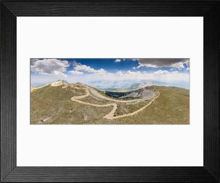 Framed Print : Drone panorama of Mount Tomorr in the Tomorr National Park with Shrine (tyrbe) of Abbas ibn Ali on the top in Summer Framed Print : Drone panorama of Mount Tomorr in the Tomorr National Park with Shrine (tyrbe) of Abbas ibn Ali on the top in Summer