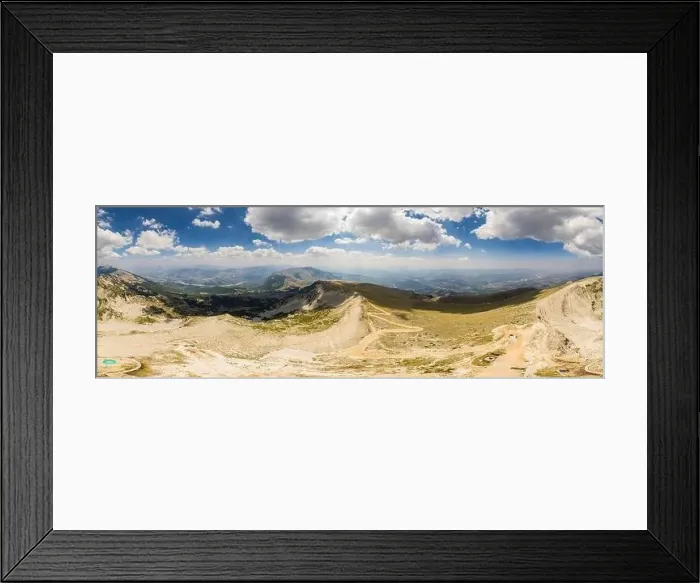 Framed Print : Drone panorama of Mount Tomorr in the Tomorr National Park with Shrine (tyrbe) of Abbas ibn Ali on the top in Summer Framed Print : Drone panorama of Mount Tomorr in the Tomorr National Park with Shrine (tyrbe) of Abbas ibn Ali on the top in Summer