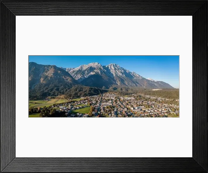 Framed Print : Hall Innsbruck Inn valley. Karwendel Mountains Alps. Aerial Panorama