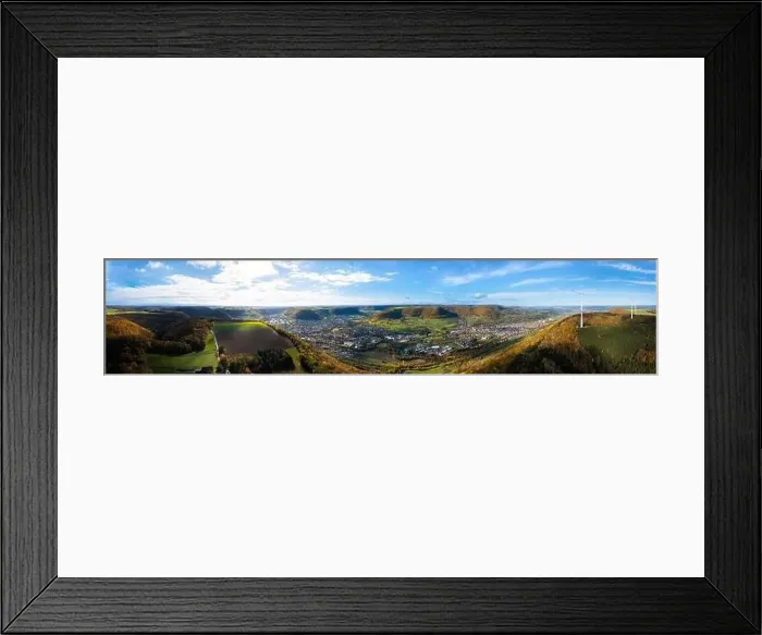 Framed Print : Aerial view of Geislingen in front of mountain landscape of Swabian Alb Framed Print : Aerial view of Geislingen in front of mountain landscape of Swabian Alb