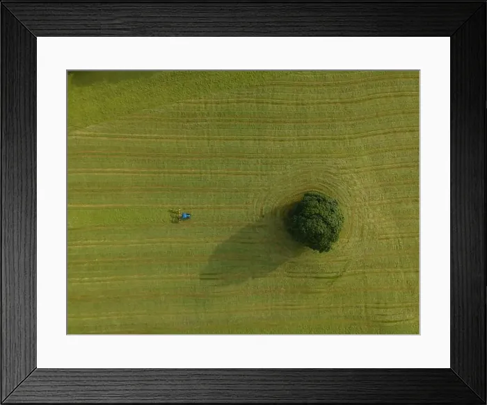 Framed Print : A drone shot of a tractor turning grass in a meadow near the Yorkshire Dales village of Malham, North Yorkshire Framed Print : A drone shot of a tractor turning grass in a meadow near the Yorkshire Dales village of Malham, North Yorkshire