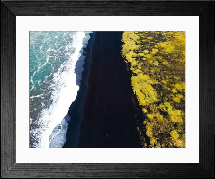 Framed Print : Reynisfjara black beach, Iceland - drone view from top Framed Print : Reynisfjara black beach, Iceland - drone view from top
