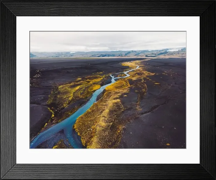 Framed Print : Black volcanic land of Iceland - Aerial view Framed Print : Black volcanic land of Iceland - Aerial view