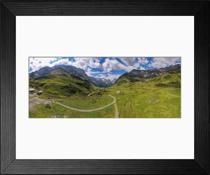Framed Print : Drone view at Furenalp over Engelberg on the Swiss alps Framed Print : Drone view at Furenalp over Engelberg on the Swiss alps