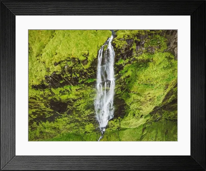 Framed Print : Aerial drone view of a waterfall in Iceland Framed Print : Aerial drone view of a waterfall in Iceland