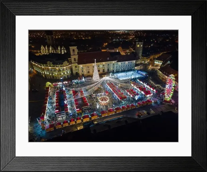 Framed Print : Landscape photography of Sibiu city center with the Christmas Fair Framed Print : Landscape photography of Sibiu city center with the Christmas Fair
