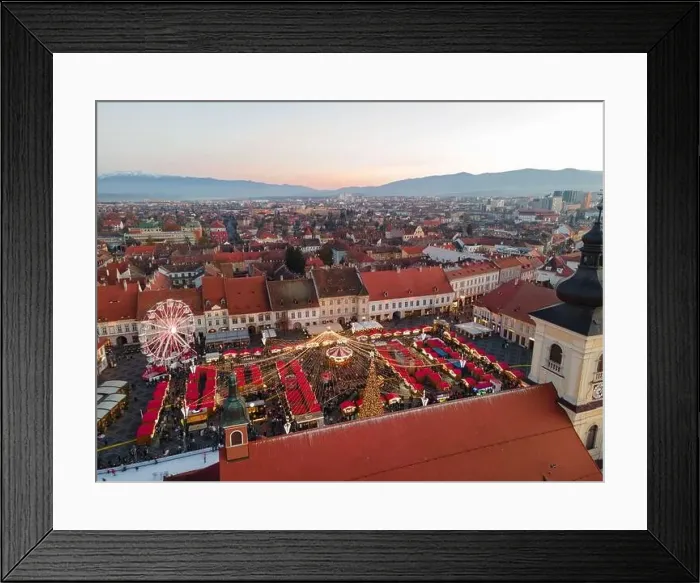 Framed Print : Landscape photography of Sibiu city center with the Christmas Fair Framed Print : Landscape photography of Sibiu city center with the Christmas Fair