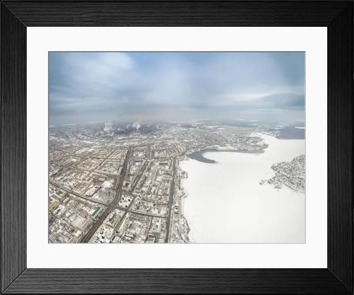 Framed Print : Winter view of the embankment of the city Nizhny Tagil and metallurgical plant from above Framed Print : Winter view of the embankment of the city Nizhny Tagil and metallurgical plant from above
