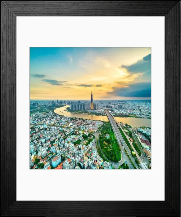 Framed Print : Top view aerial of center Ho Chi Minh city