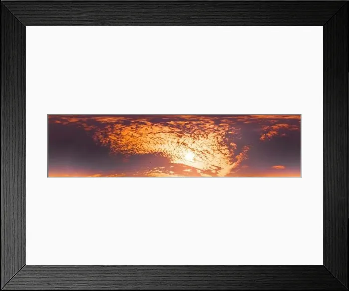 Framed Print : Golden glowing red orange sunset sky panorama Framed Print : Golden glowing red orange sunset sky panorama